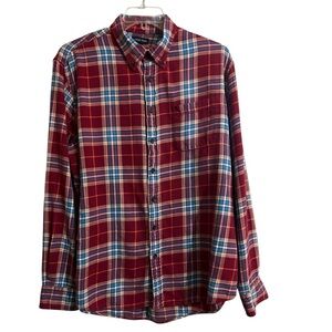 Lands' End Men's XLT Button-Down Long Sleeve Shirt Red Plaid 17-17.5